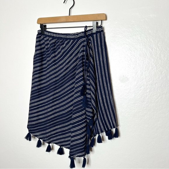 Aerie American Eagle Faux Wrap Skirt Tassel Fringe Navy Blue Stripes Medium M - Picture 3 of 7